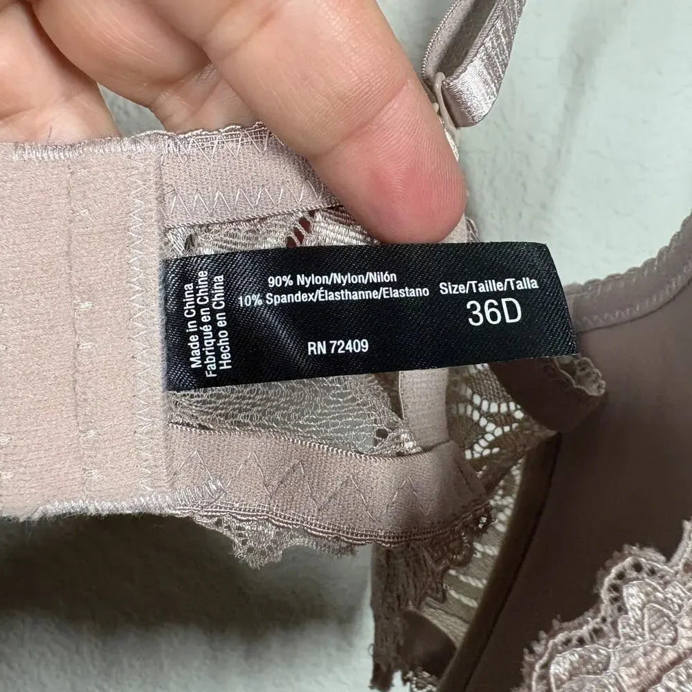 Rene Rofe 36D Push Up Bra Beige Padded Wired Lace Nylon Blend Adjustable Strap - Picture 5 of 7